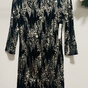 Eliza J Black and Gold Sequin Long Sleeve Dress